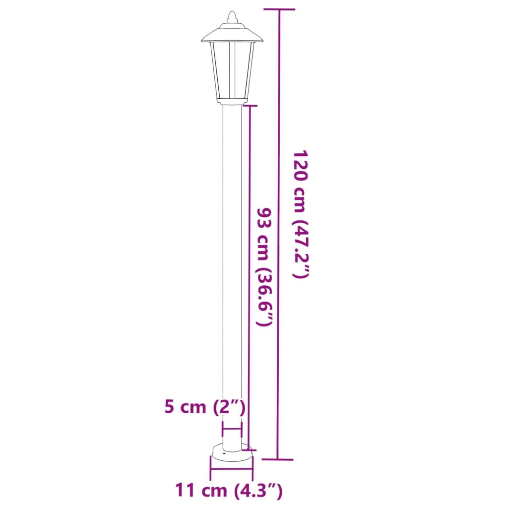 vidaXL Lampy ogrodowe na słupku, 3 szt., czarne, 120 cm, stal