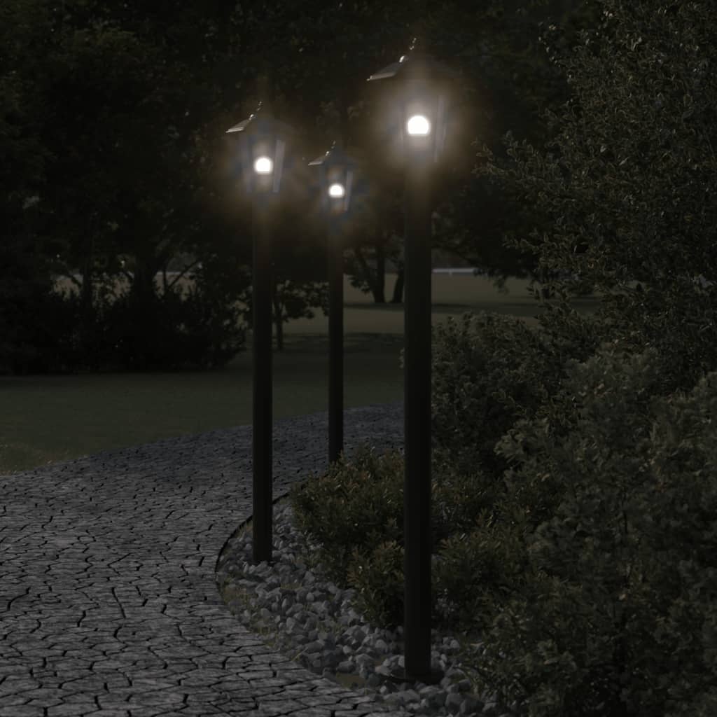 vidaXL Lampy ogrodowe na słupku, 3 szt., czarne, 120 cm, stal