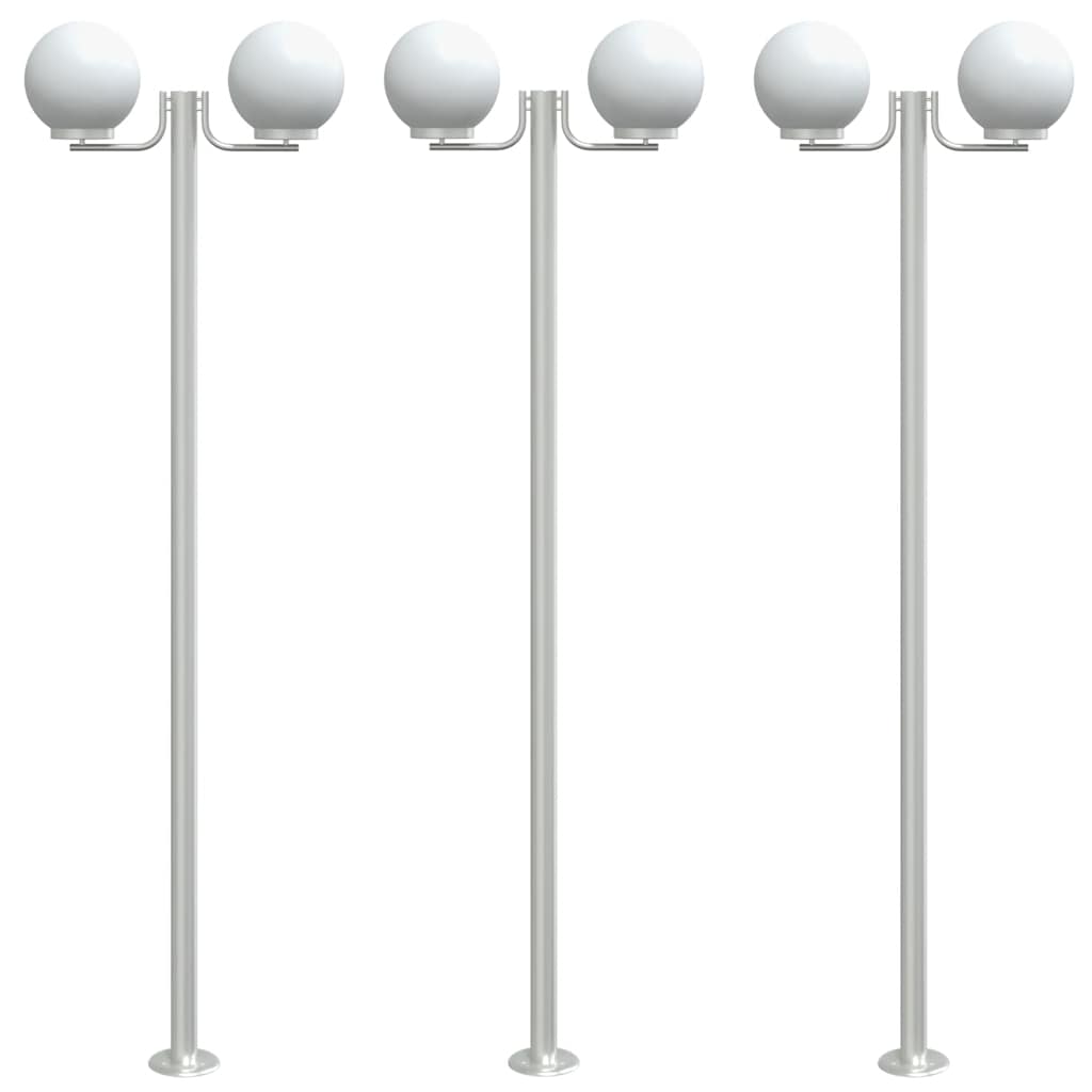 vidaXL Stojące lampy ogrodowe, 3 szt, srebrne, 215 cm, stal nierdzewna