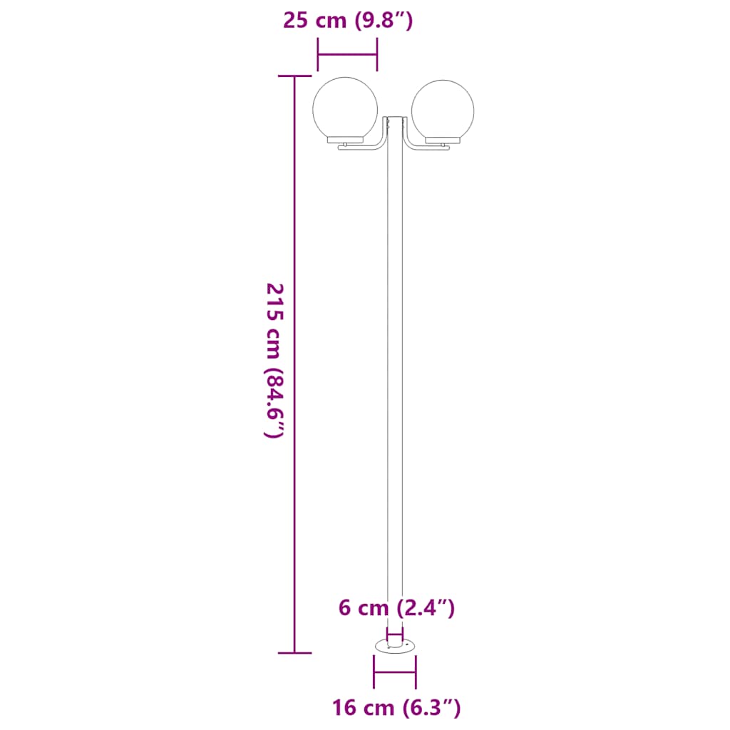 vidaXL Stojące lampy ogrodowe, 3 szt, srebrne, 215 cm, stal nierdzewna