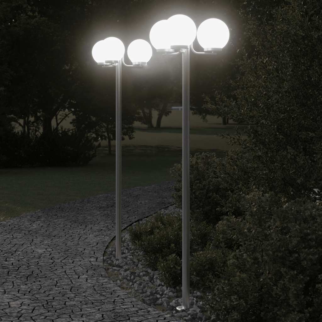 vidaXL Stojące lampy ogrodowe, 2 szt, srebrne, 215 cm, stal nierdzewna
