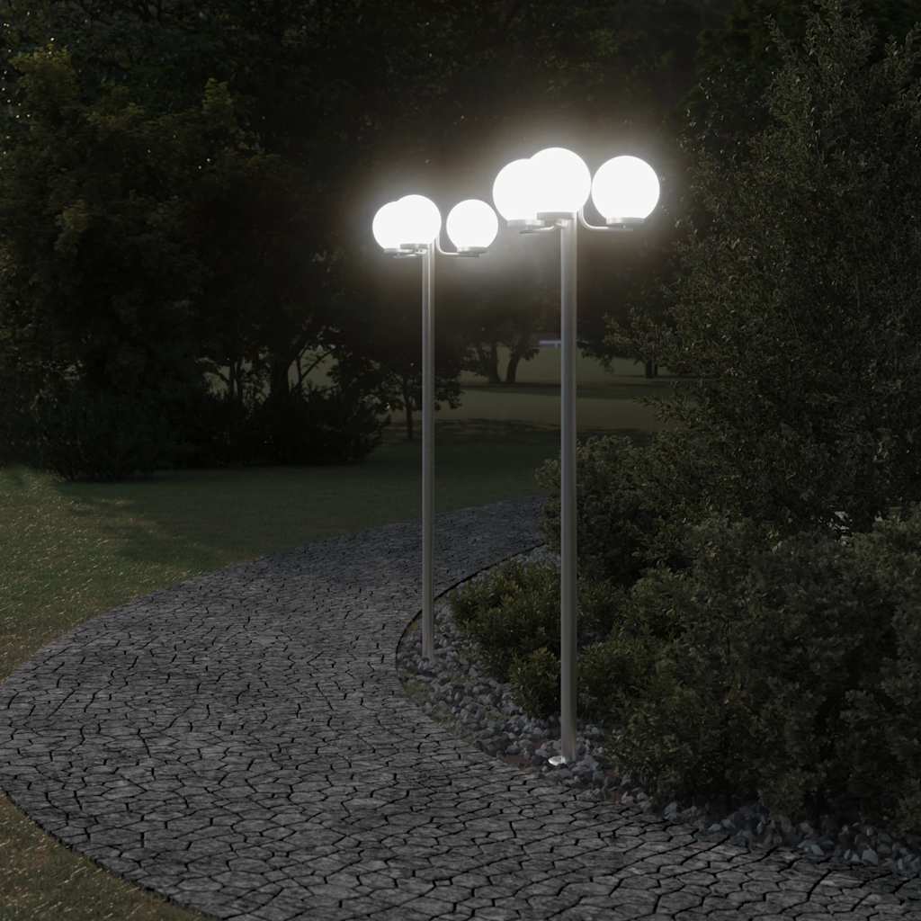 vidaXL Stojące lampy ogrodowe, 2 szt, srebrne, 215 cm, stal nierdzewna