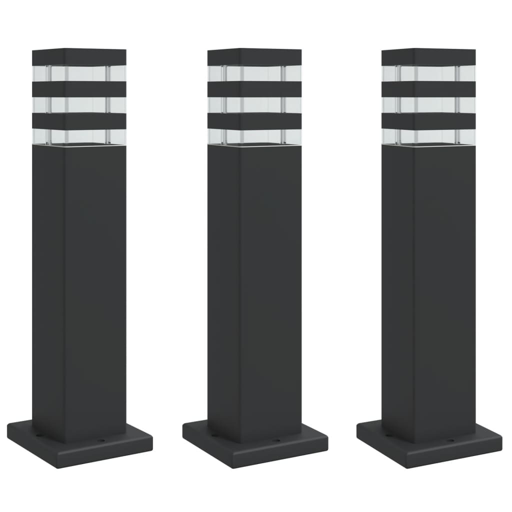 vidaXL Zewnętrzne lampy stojące, 3 szt., czarne, 50 cm, aluminium