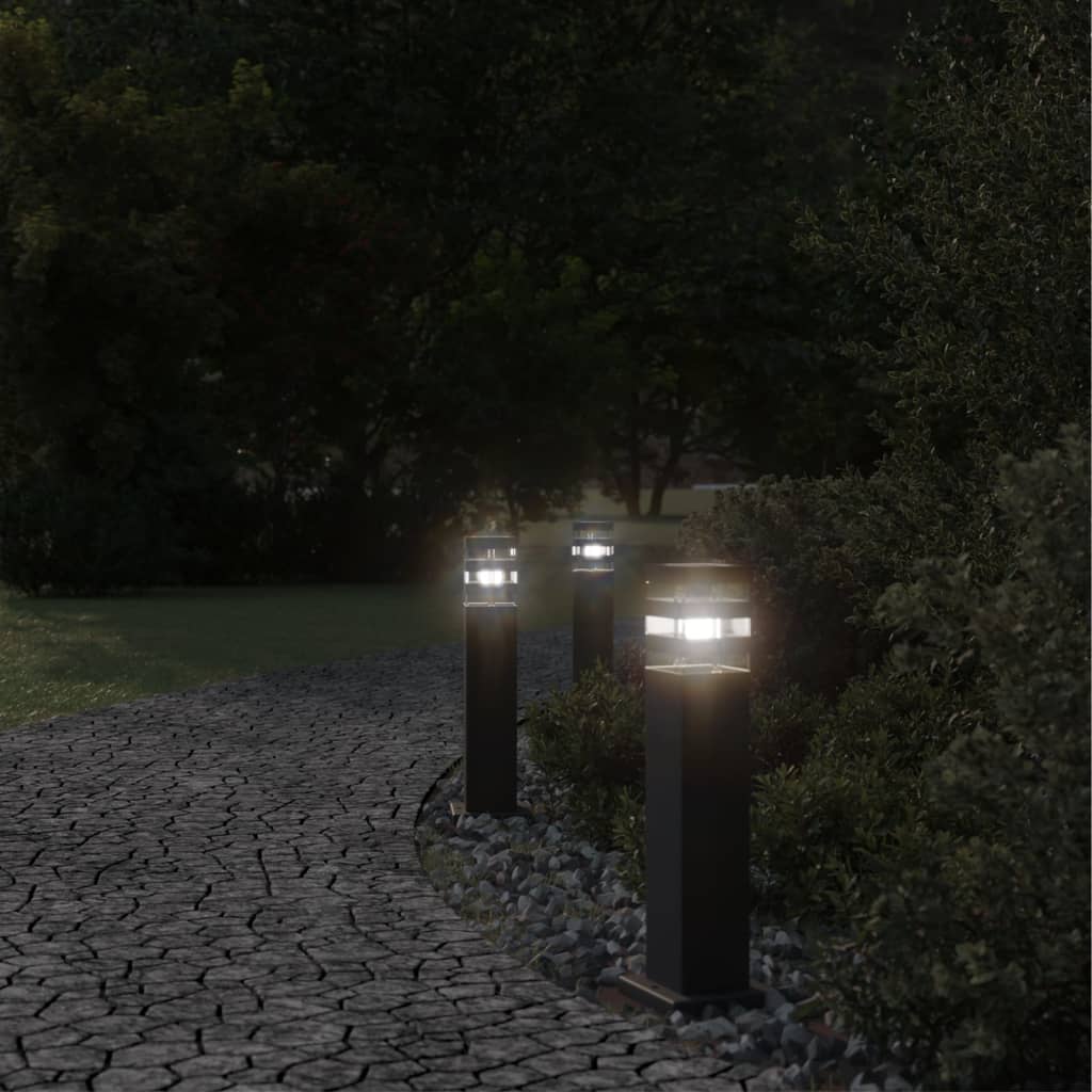 vidaXL Zewnętrzne lampy stojące, 3 szt., czarne, 50 cm, aluminium