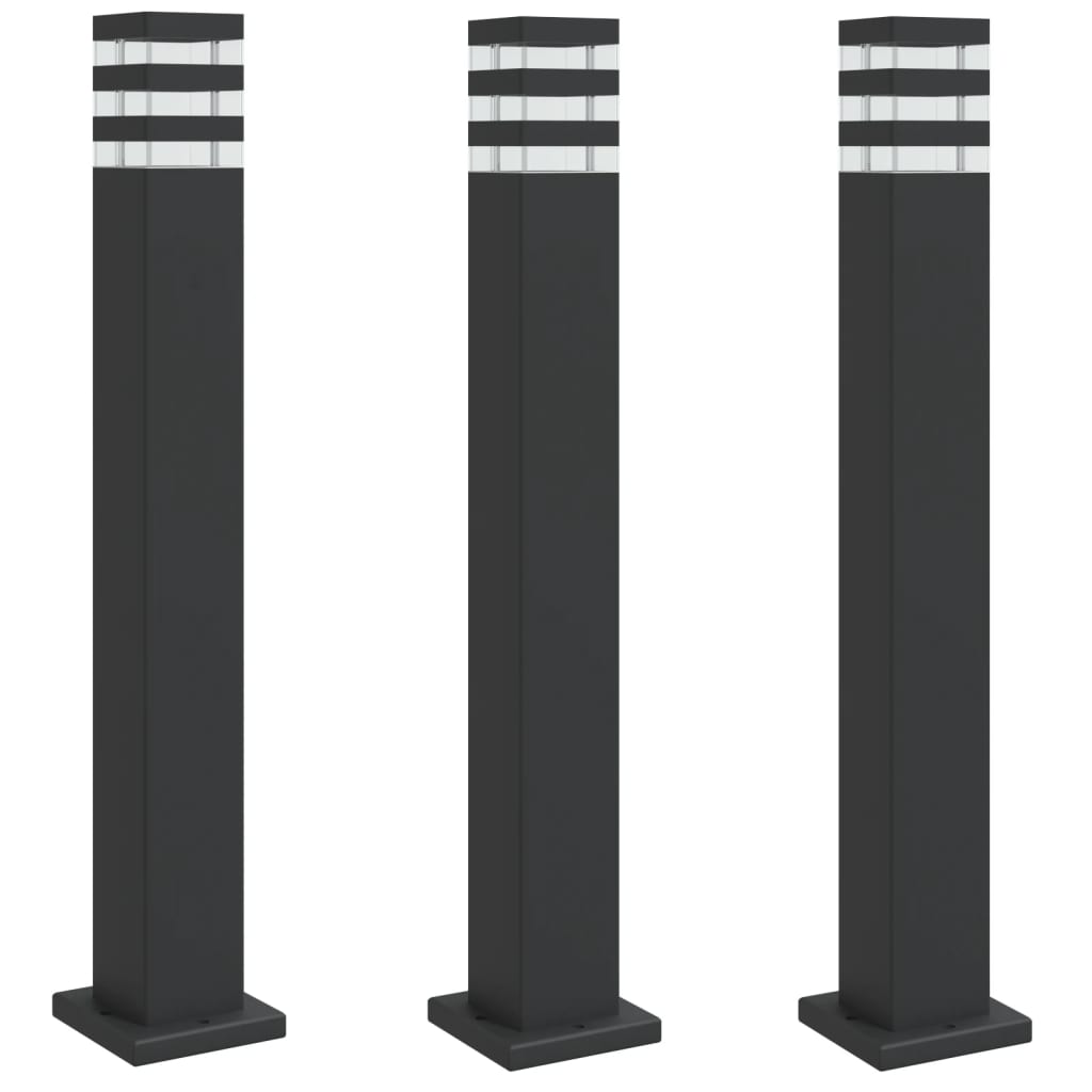 vidaXL Zewnętrzne lampy stojące, 3 szt., czarne, 80 cm, aluminium
