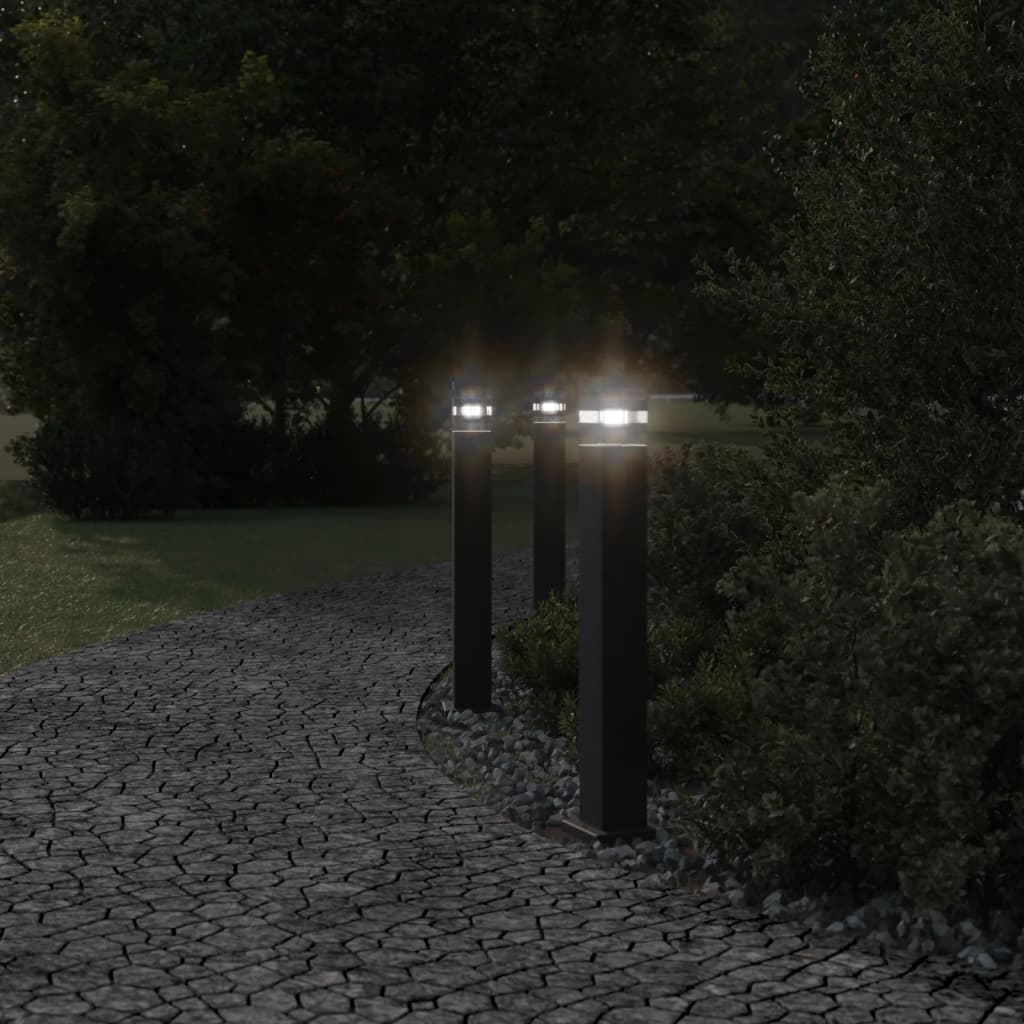 vidaXL Zewnętrzne lampy stojące, 3 szt., czarne, 80 cm, aluminium