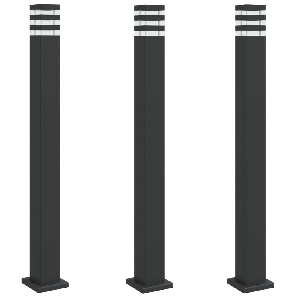 vidaXL Zewnętrzne lampy stojące, 3 szt., czarne, 110 cm, aluminium