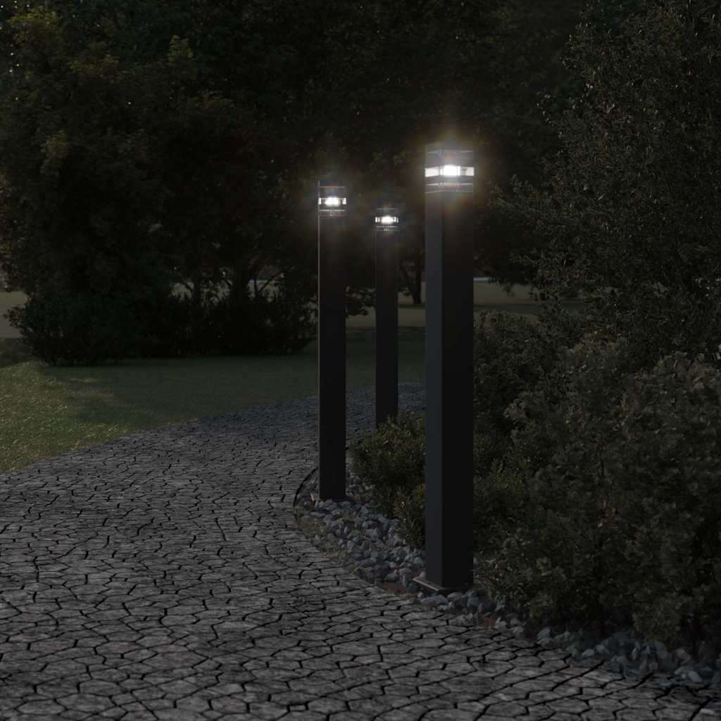 vidaXL Zewnętrzne lampy stojące, 3 szt., czarne, 110 cm, aluminium