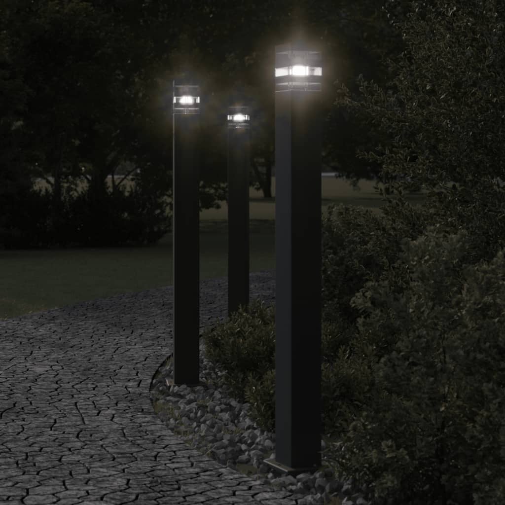 vidaXL Zewnętrzne lampy stojące, 3 szt., czarne, 110 cm, aluminium