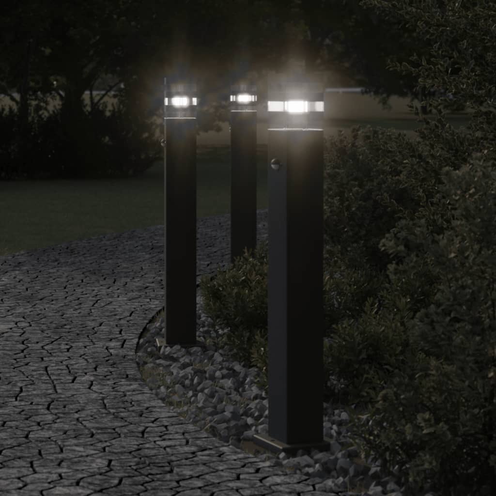 vidaXL Zewnętrzna lampa stojąca z czujnikiem, czarna, 80 cm, aluminium