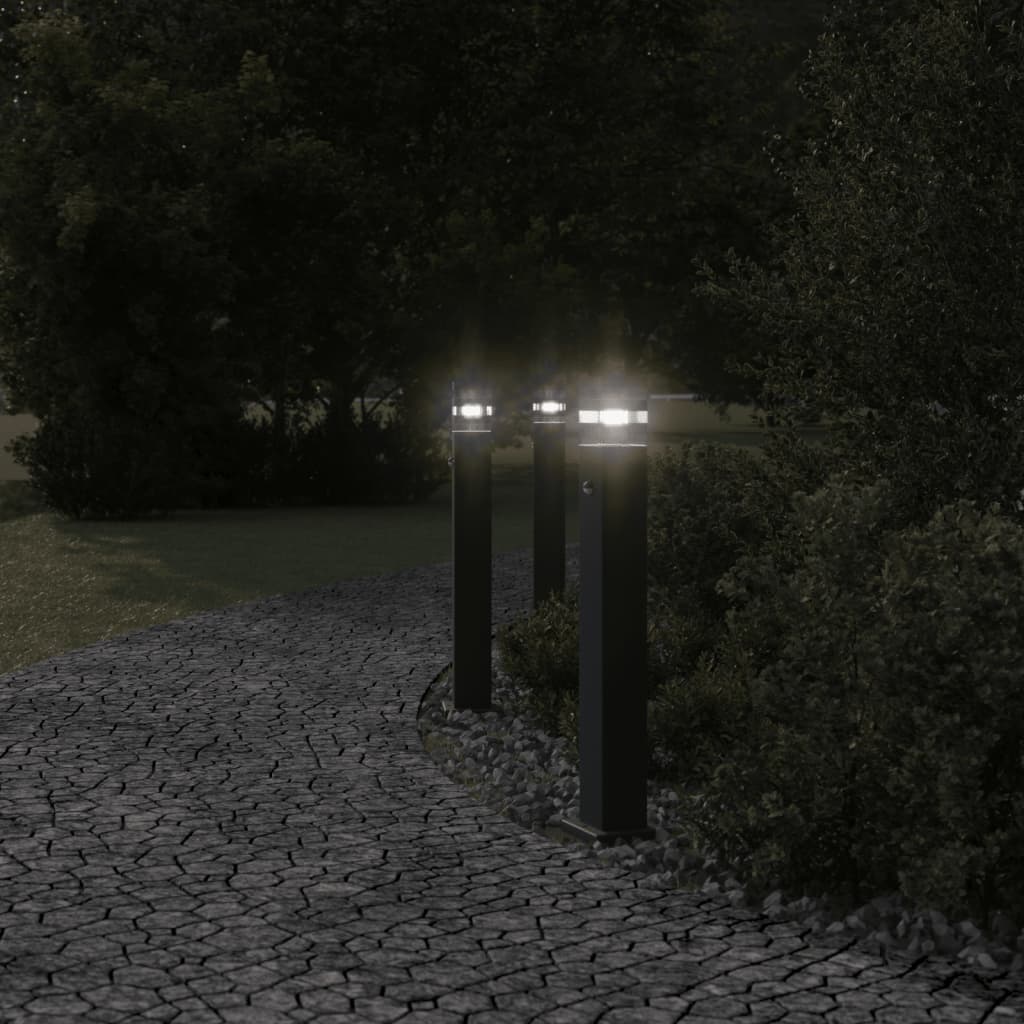 vidaXL Zewnętrzne lampy stojące, z czujnikami, 3 szt., czarne, 80 cm