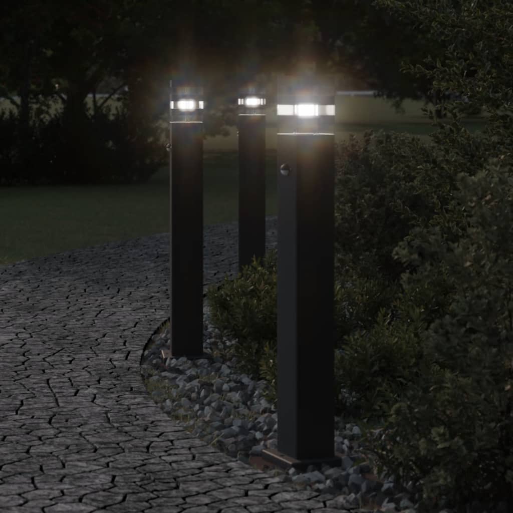 vidaXL Zewnętrzne lampy stojące, z czujnikami, 3 szt., czarne, 80 cm