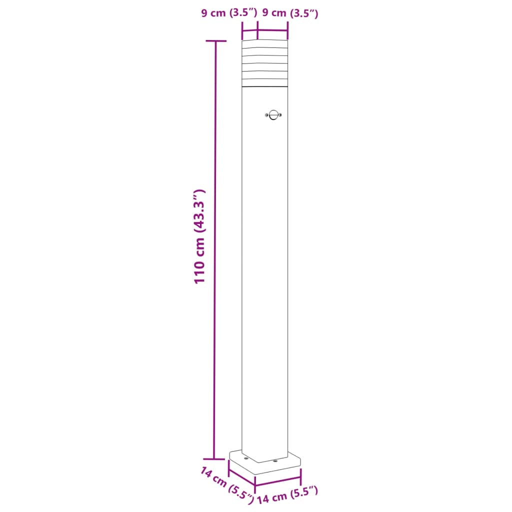 vidaXL Zewnętrzna lampa stojąca z czujnikiem, czarna, 110 cm