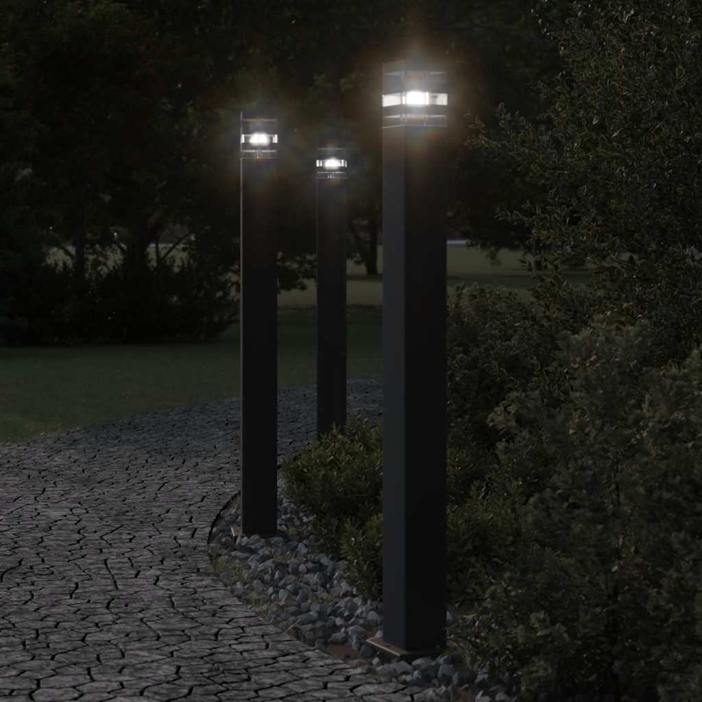 vidaXL Zewnętrzne lampy stojące, z czujnikami, 3 szt., czarne, 110 cm