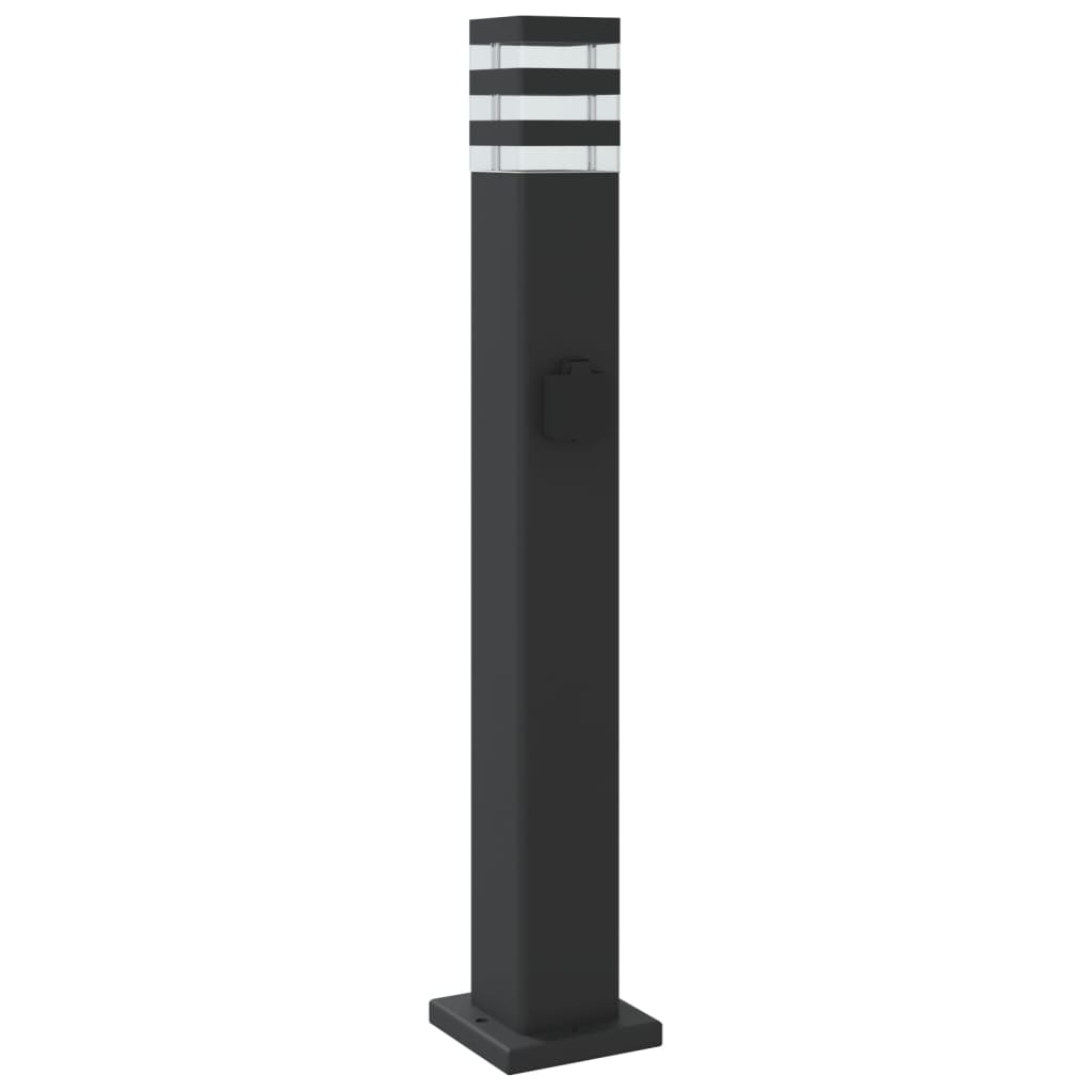 vidaXL Zewnętrzna lampa stojąca z gniazdkiem, czarna, 80 cm, aluminium
