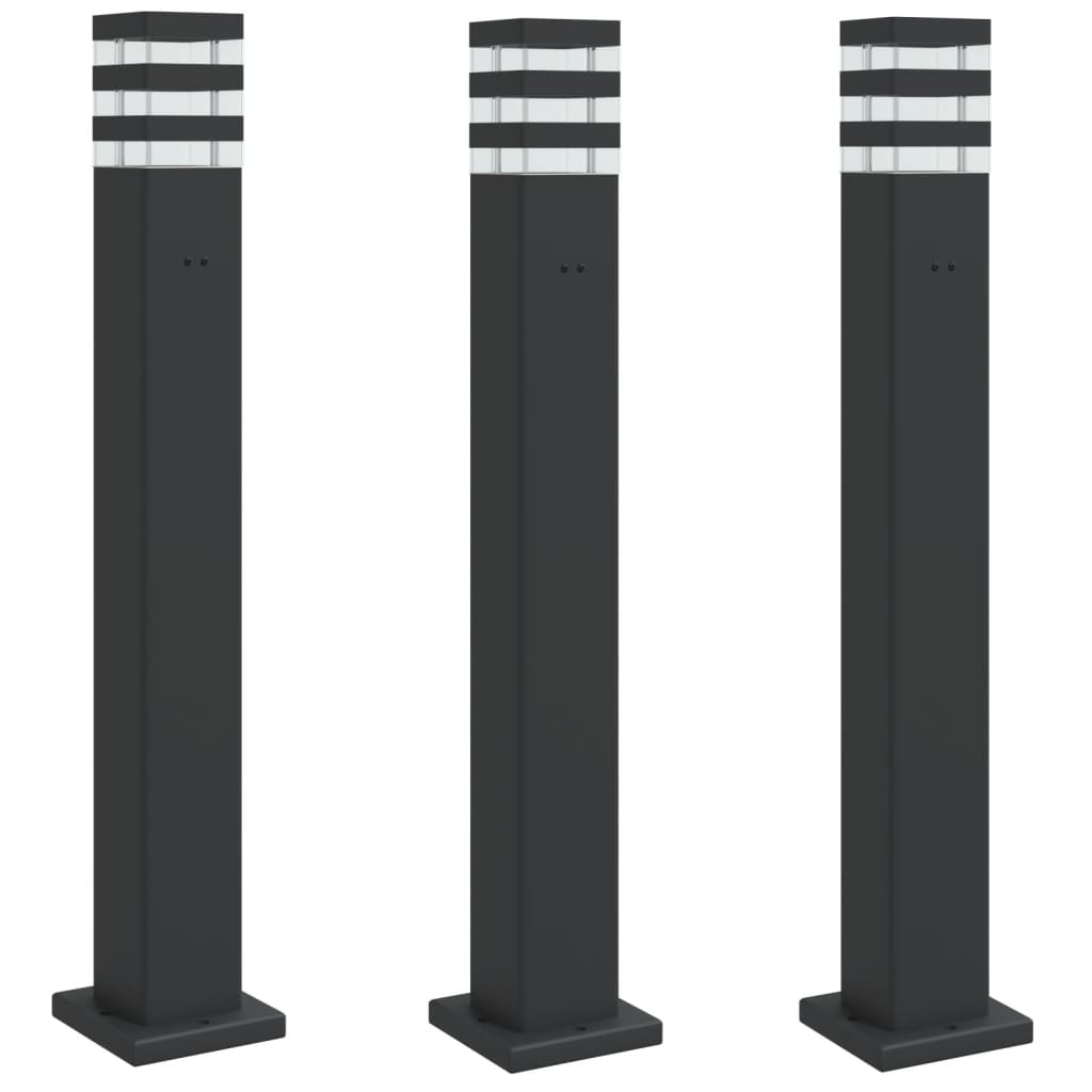 vidaXL Zewnętrzne lampy stojące, z gniazdkami, 3 szt., czarne, 80 cm