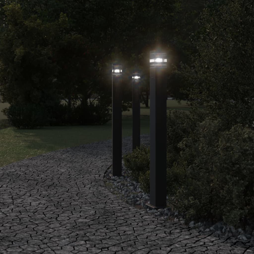 vidaXL Zewnętrzne lampy stojące, z gniazdem, 3 szt., czarne, 110 cm