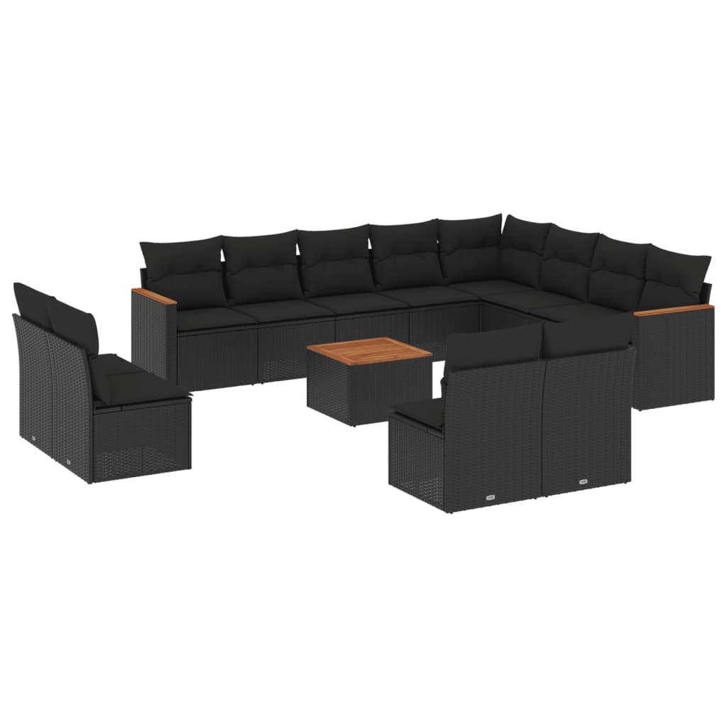vidaXL 13-cz. zestaw mebli do ogrodu, poduszki, czarny, rattan PE