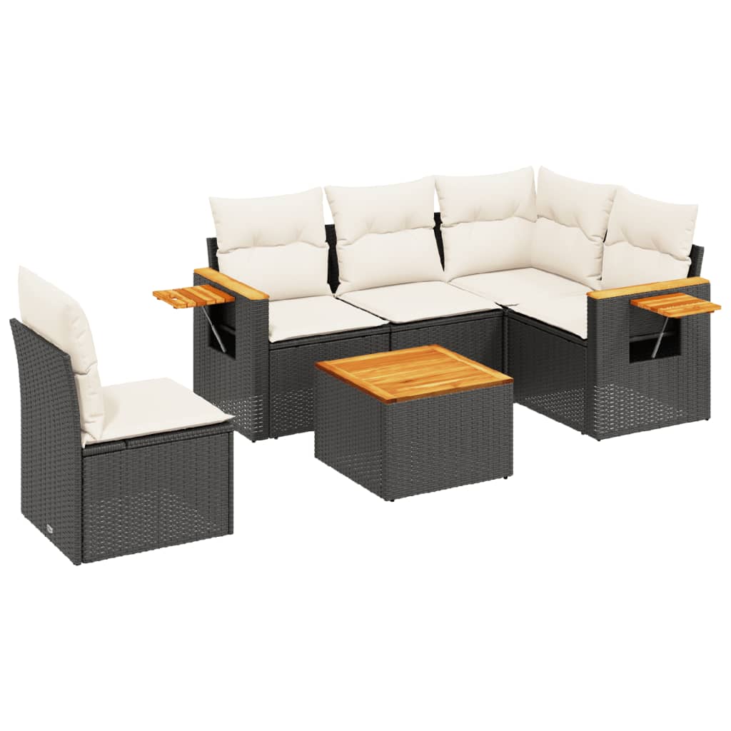vidaXL 6-cz. zestaw mebli ogrodowych z poduszkami, czarny polirattan