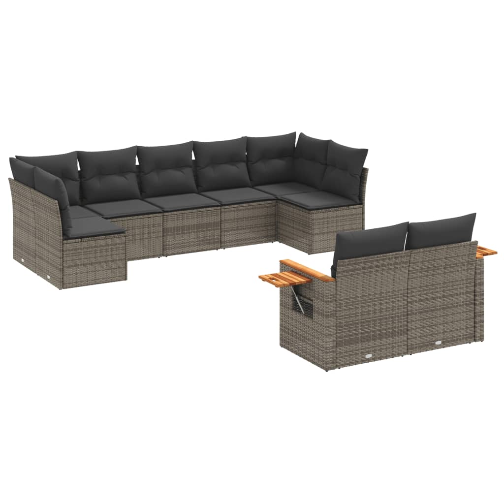 vidaXL 9-cz. zestaw mebli ogrodowych z poduszkami, szary, polirattan