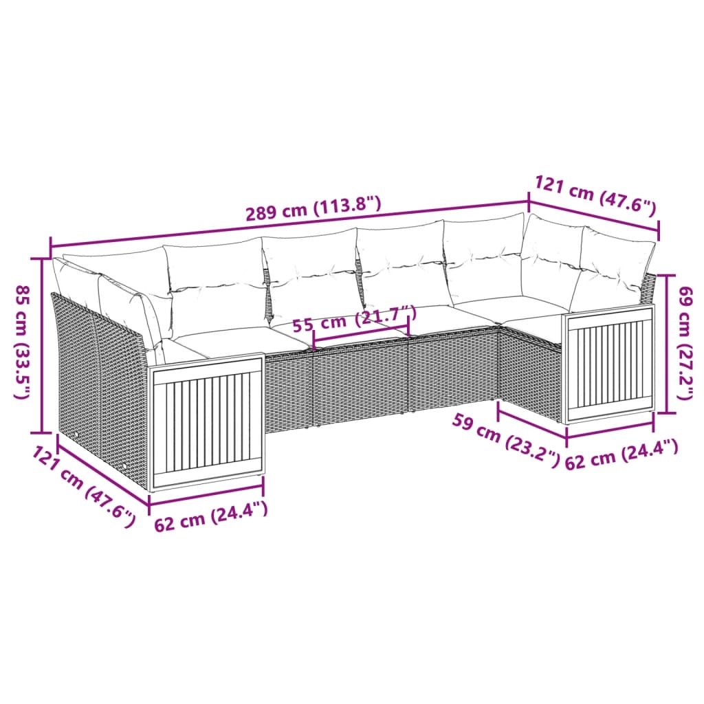 vidaXL 7-cz. zestaw wypoczynkowy do ogrodu, z poduszkami, beżowy