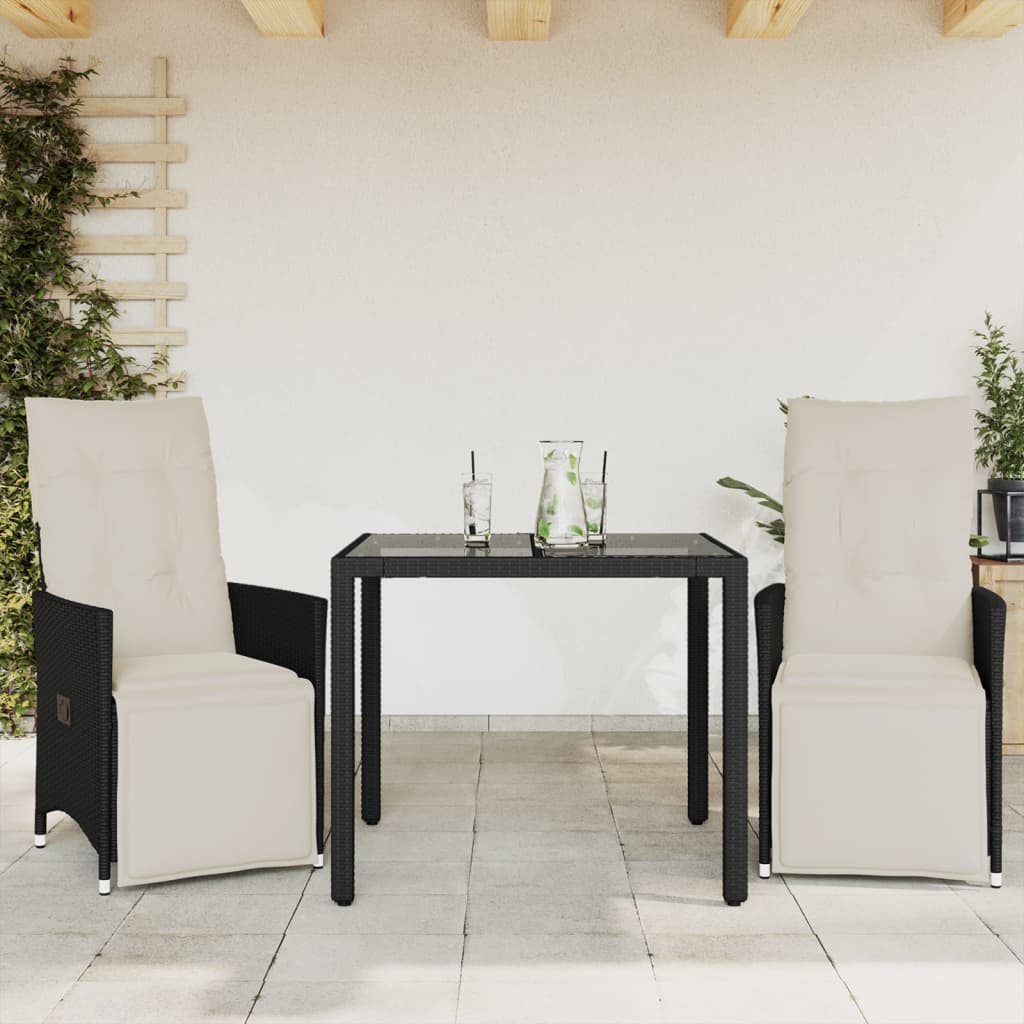 vidaXL 3-cz. zestaw mebli bistro z poduszkami, czarny, polirattan
