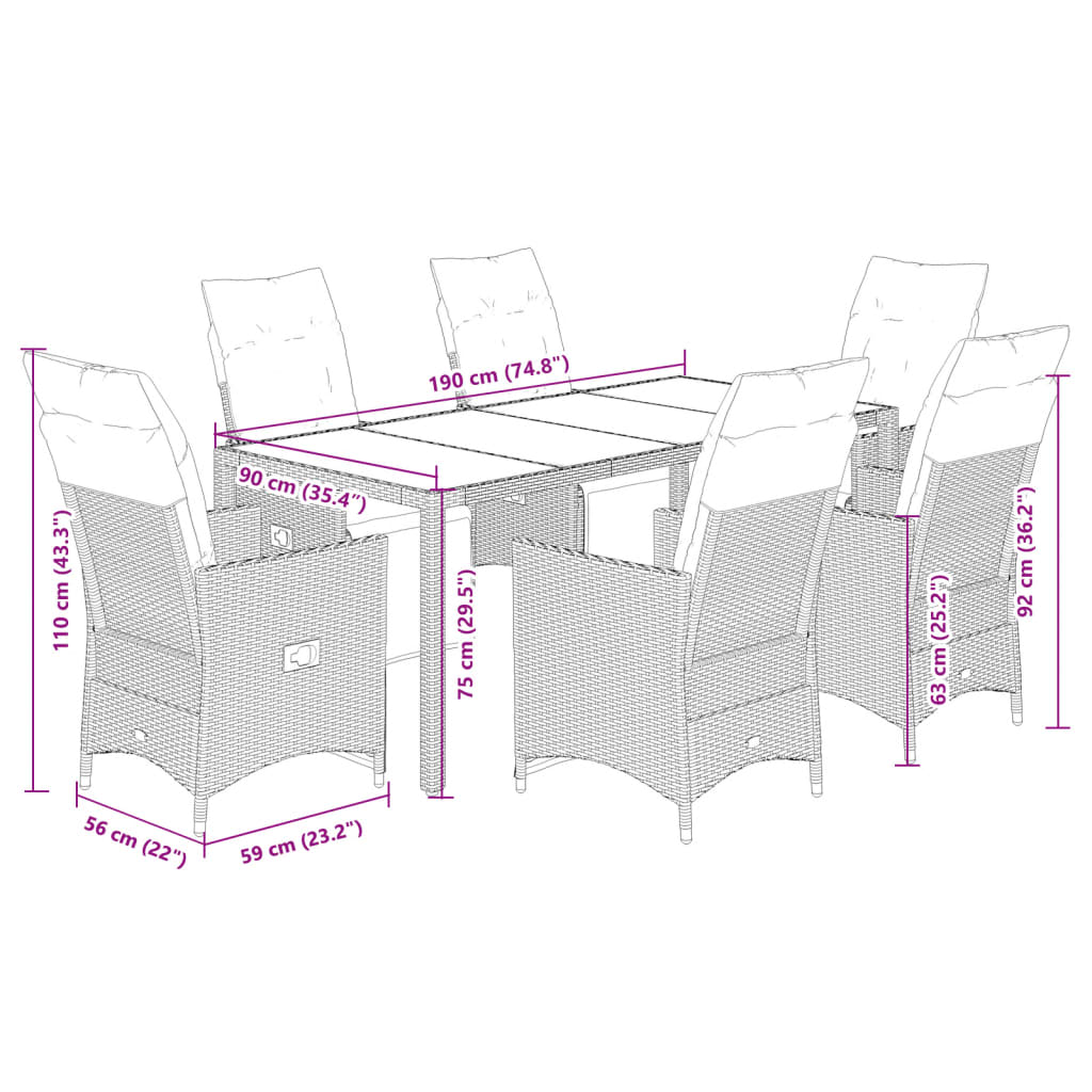 vidaXL 7-cz. zestaw mebli bistro z poduszkami, beżowy, polirattan