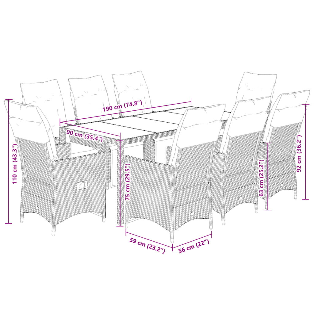 vidaXL 9-cz. zestaw mebli bistro z poduszkami, beżowy, polirattan