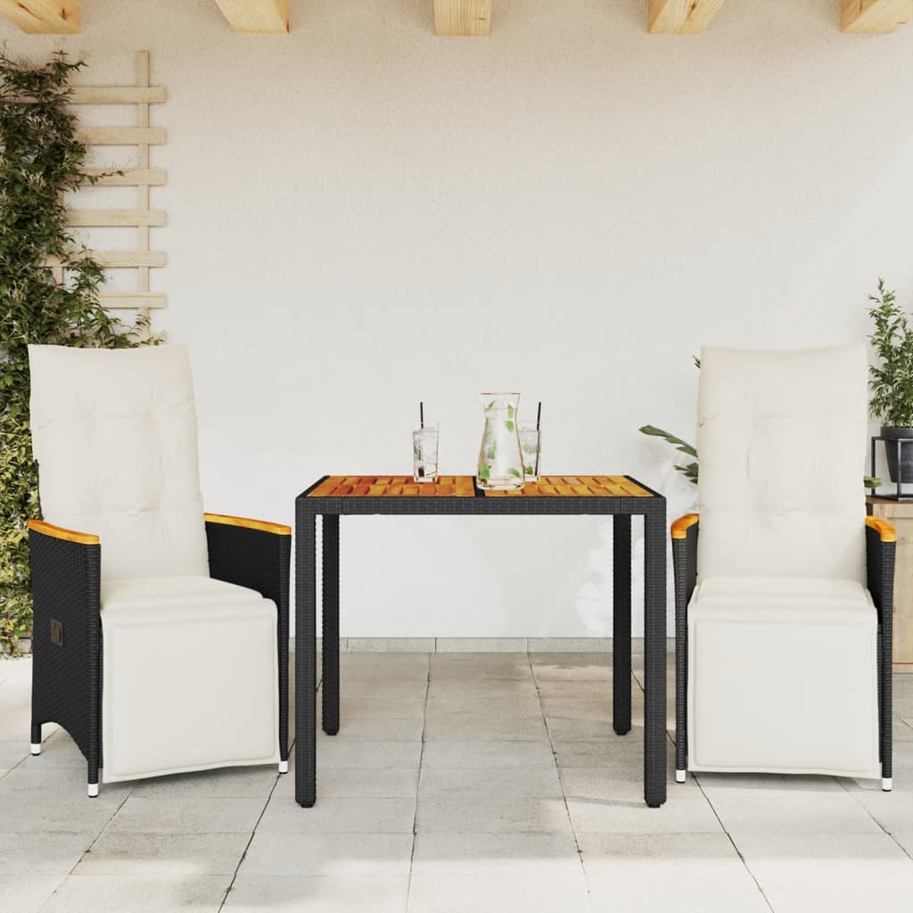 vidaXL 3-cz. zestaw ogrodowych mebli bistro z poduszkami, czarny