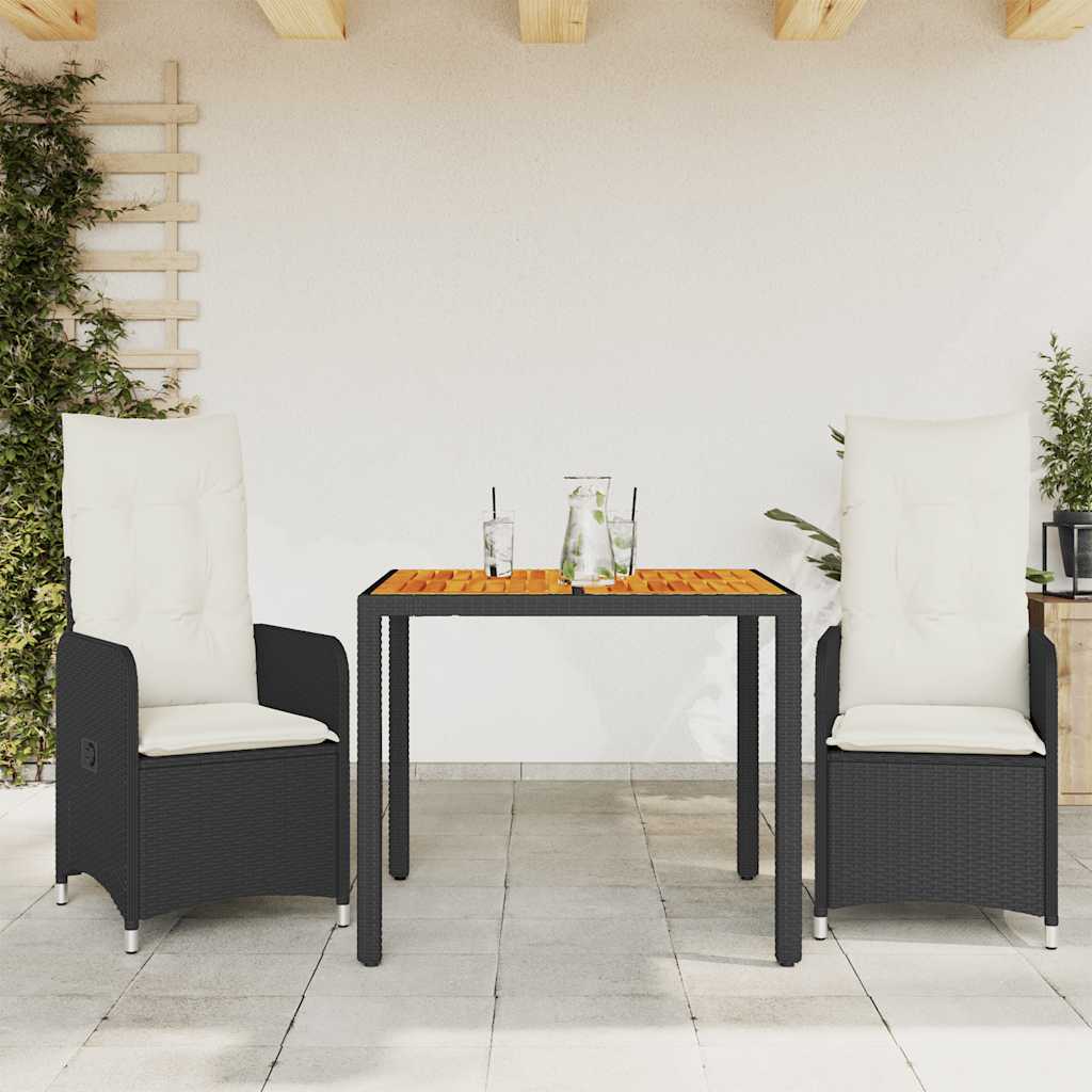 vidaXL 3-cz. zestaw ogrodowych mebli bistro z poduszkami, czarny