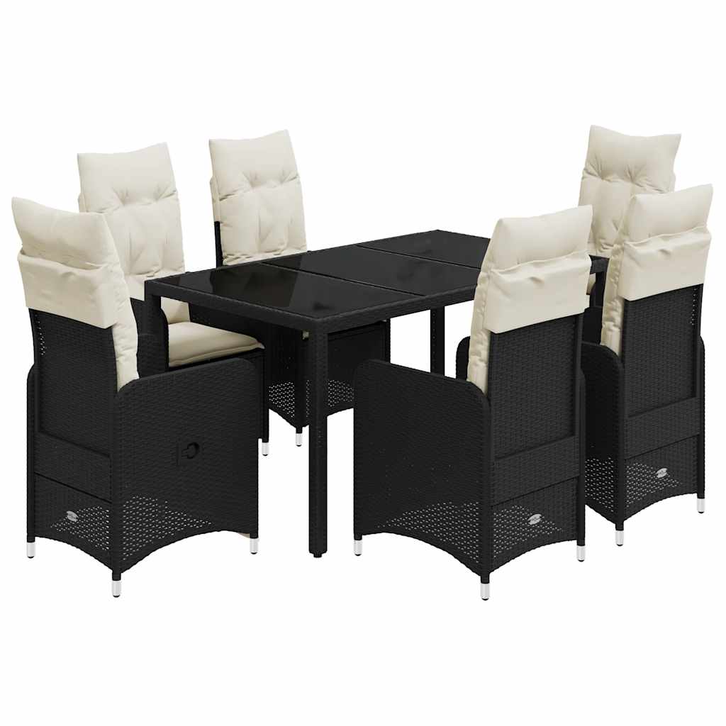 vidaXL 7-cz. zestaw mebli bistro z poduszkami, czarny, polirattan