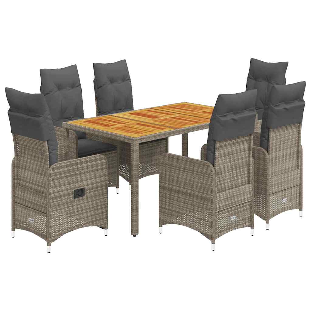 vidaXL 7-cz. zestaw mebli bistro z poduszkami, szary, polirattan