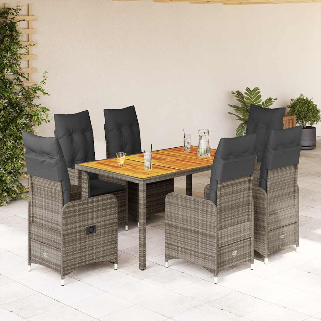 vidaXL 7-cz. zestaw mebli bistro z poduszkami, szary, polirattan