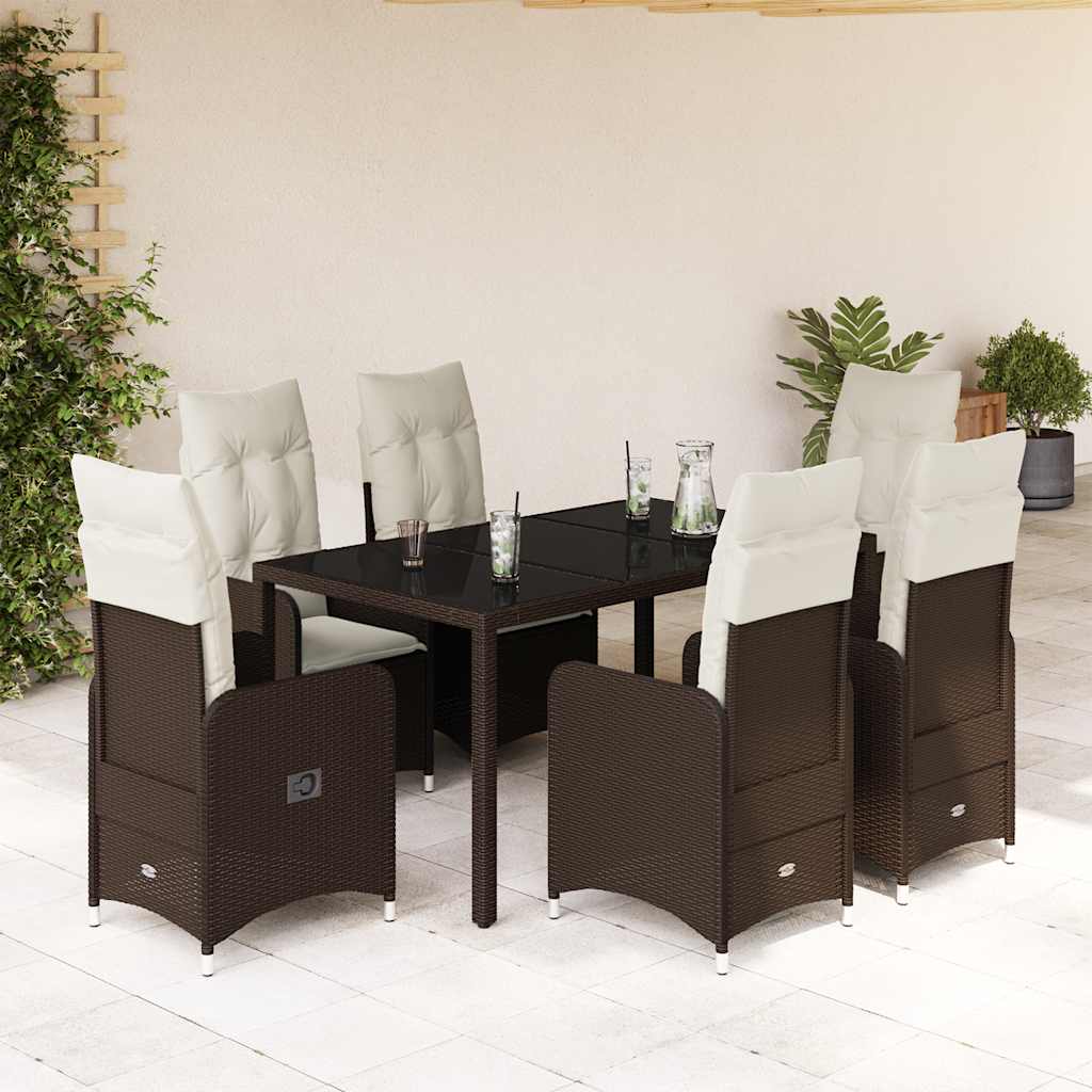 vidaXL 7-cz. zestaw mebli bistro z poduszkami, brązowy, polirattan