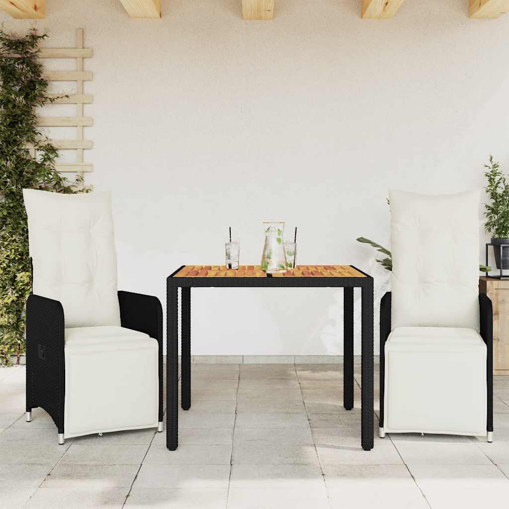 vidaXL 3-cz. zestaw ogrodowych mebli bistro z poduszkami, czarny