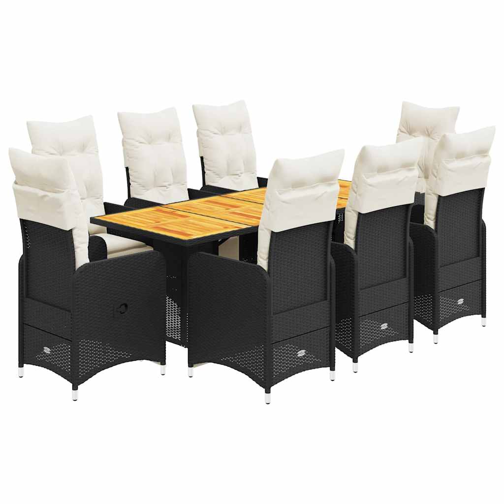 vidaXL 9-cz. zestaw ogrodowych mebli bistro z poduszkami, czarny