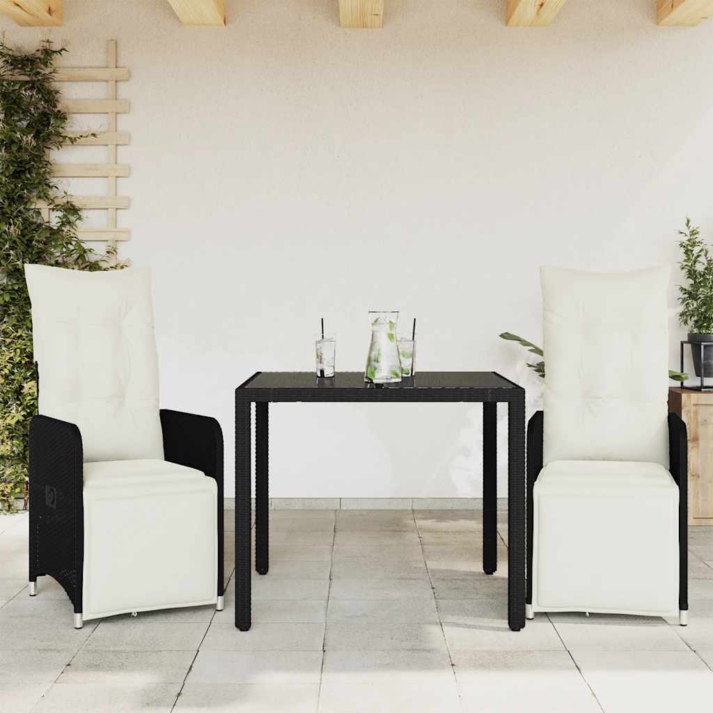 vidaXL 3-cz. zestaw ogrodowych mebli bistro z poduszkami, czarny