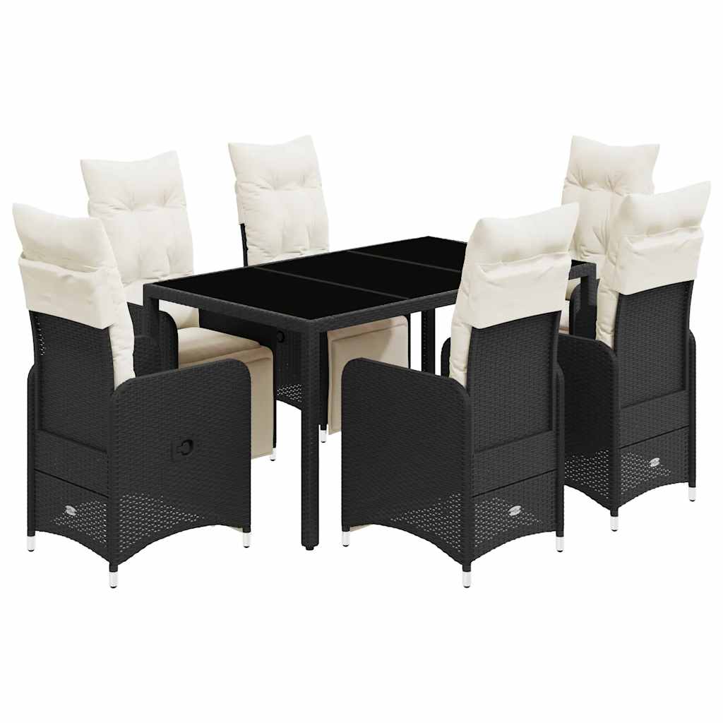 vidaXL 7-cz. zestaw mebli bistro z poduszkami, czarny, polirattan