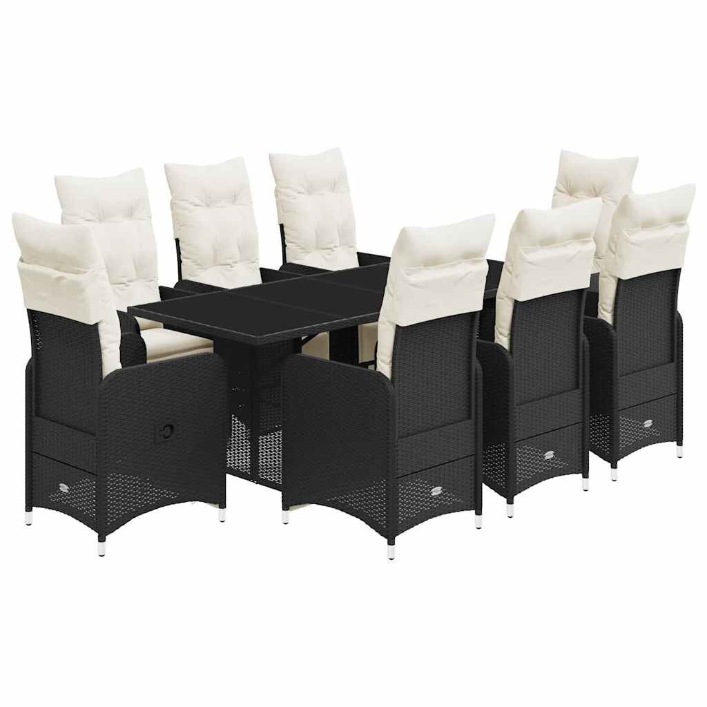 vidaXL 9-cz. zestaw ogrodowych mebli bistro z poduszkami, czarny