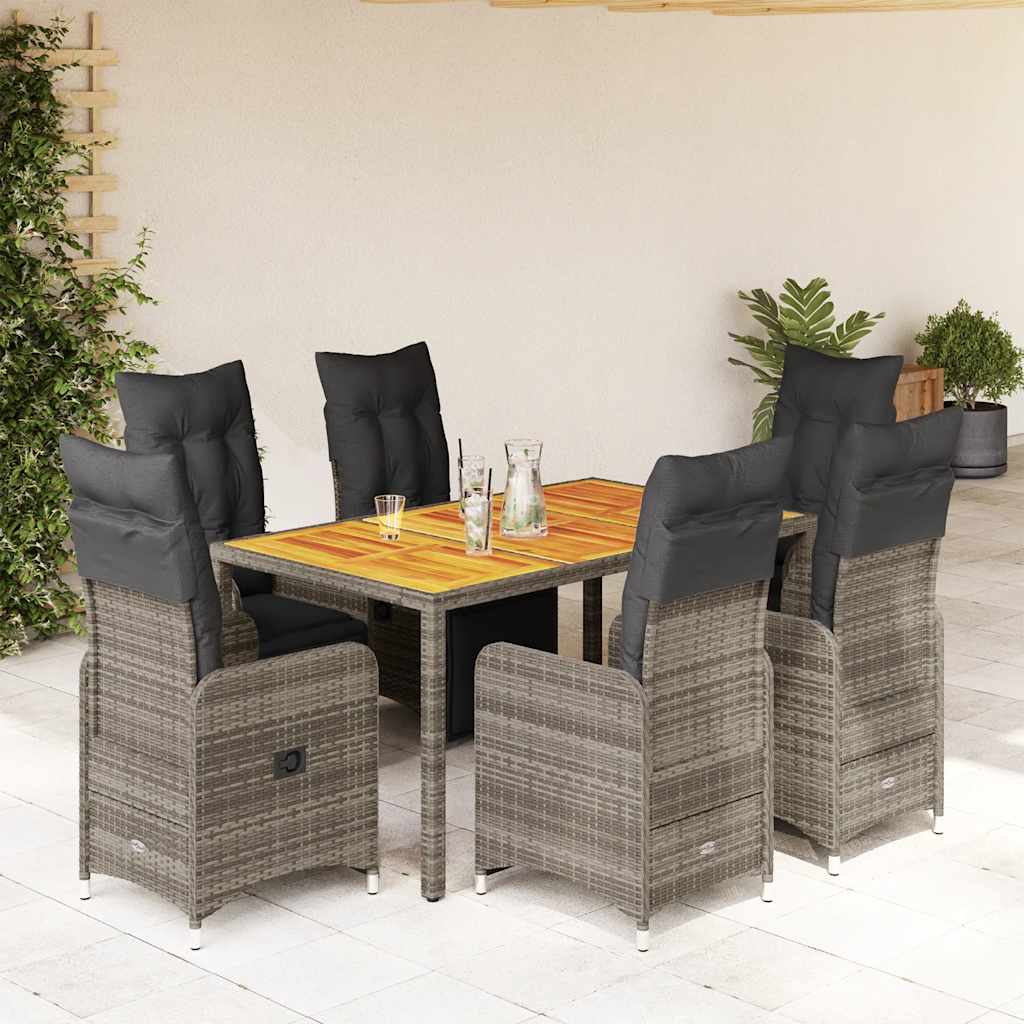 vidaXL 7-cz. zestaw mebli bistro z poduszkami, szary, polirattan