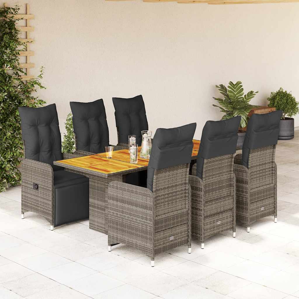vidaXL 7-cz. zestaw mebli bistro z poduszkami, szary, polirattan