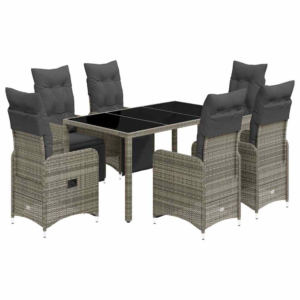 vidaXL 7-cz. zestaw mebli bistro z poduszkami, szary, polirattan