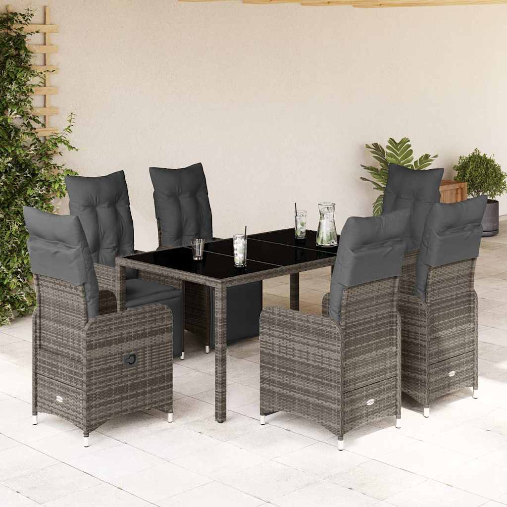 vidaXL 7-cz. zestaw mebli bistro z poduszkami, szary, polirattan