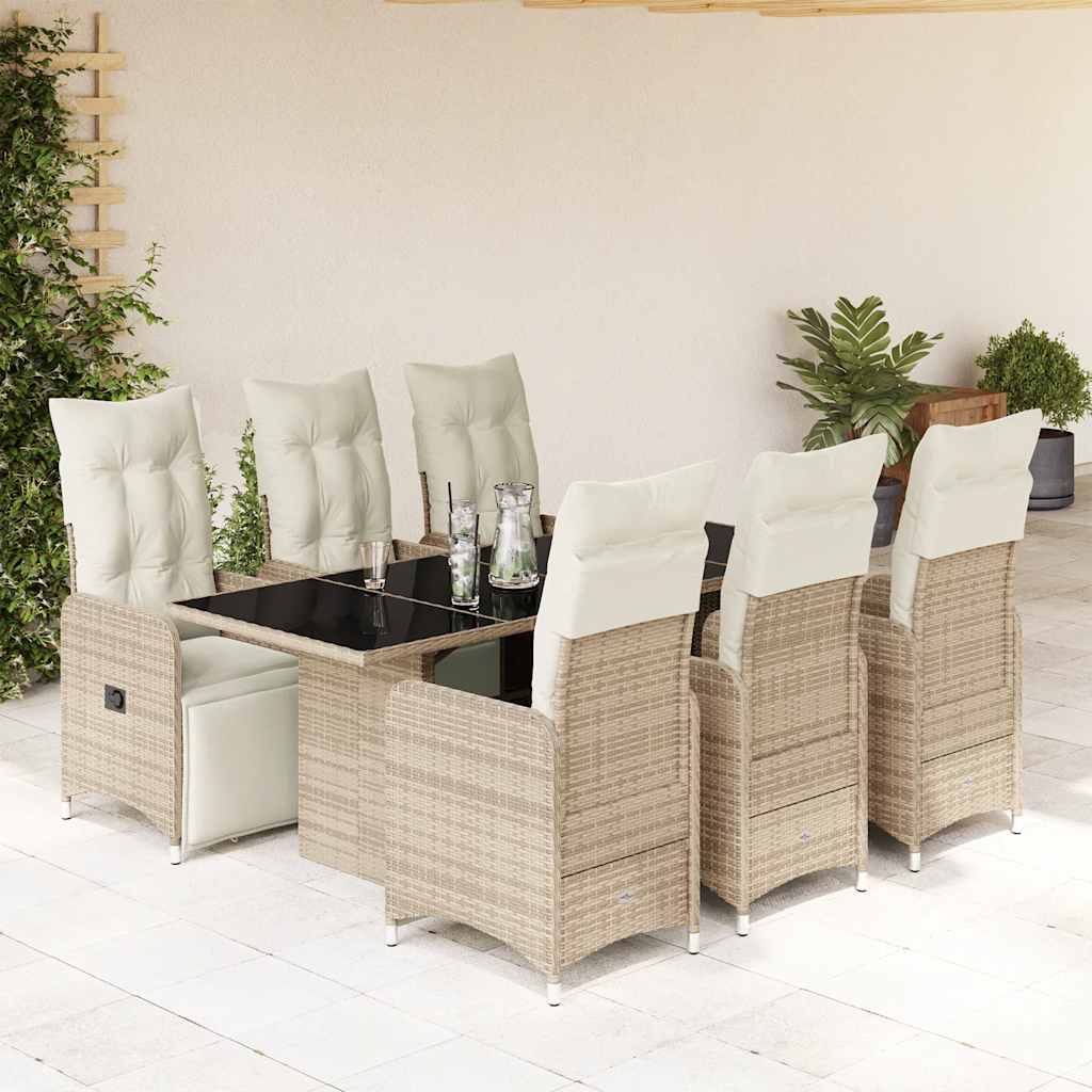 vidaXL 7-cz. zestaw mebli bistro z poduszkami, brązowy, polirattan