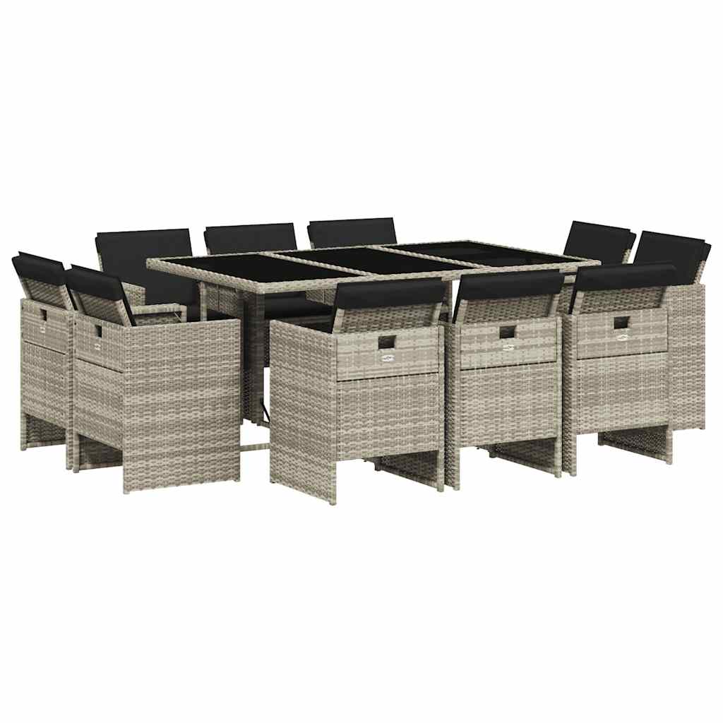 vidaXL 11-cz. zestaw mebli do ogrodu z poduszkami jasnoszary rattan PE