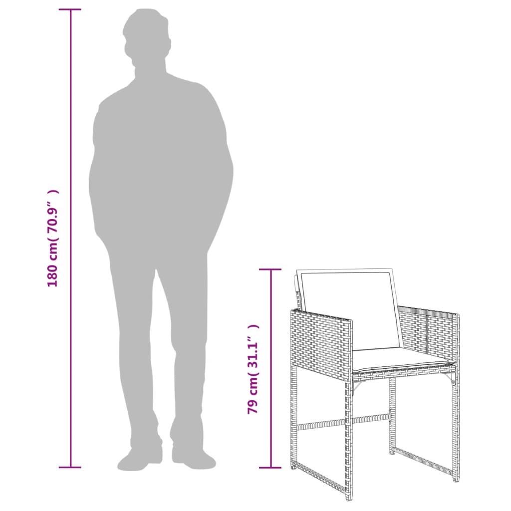 vidaXL 7-cz. zestaw mebli ogrodowych z poduszkami, szary, rattan PE