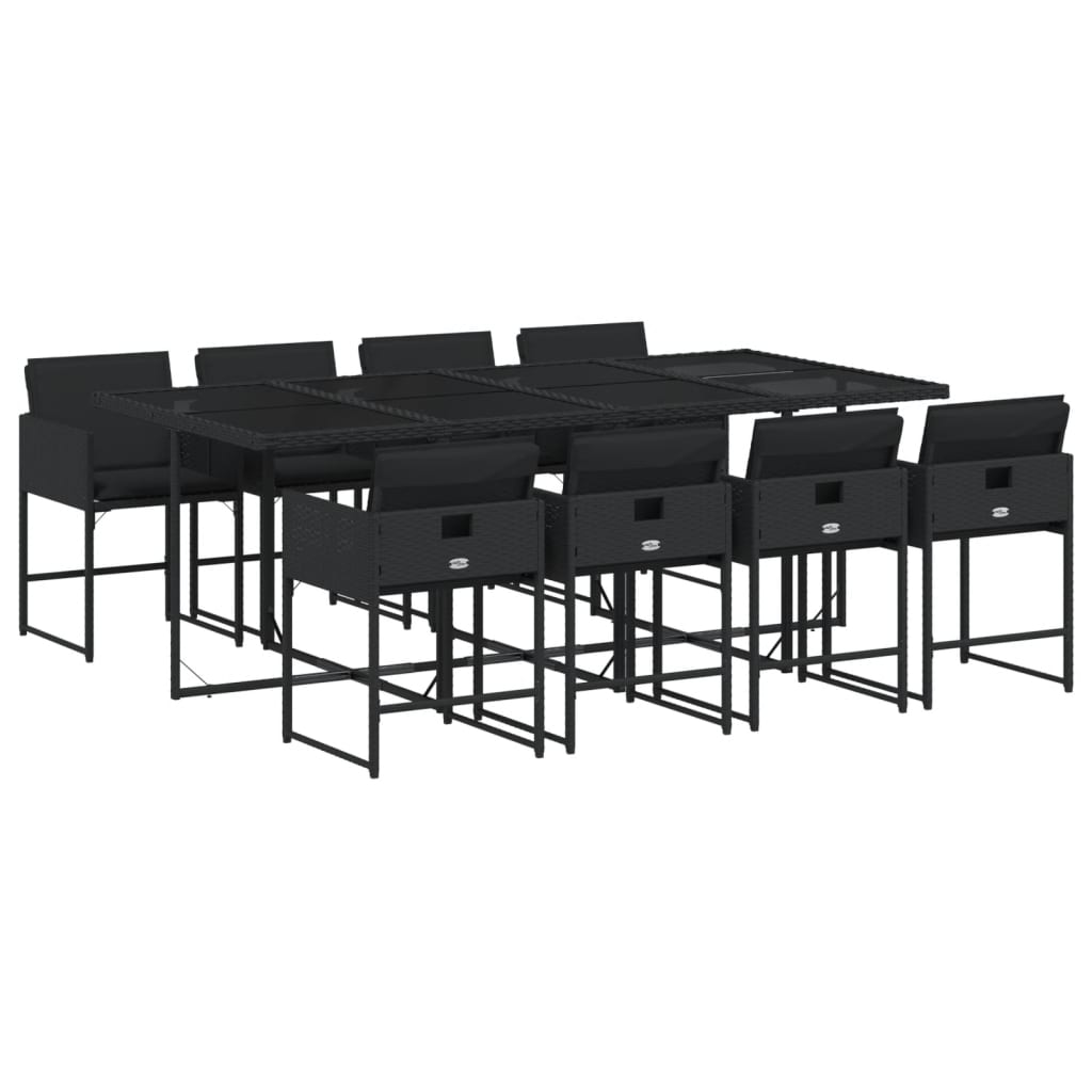 vidaXL 9-cz. zestaw mebli ogrodowych z poduszkami, czarny, rattan PE