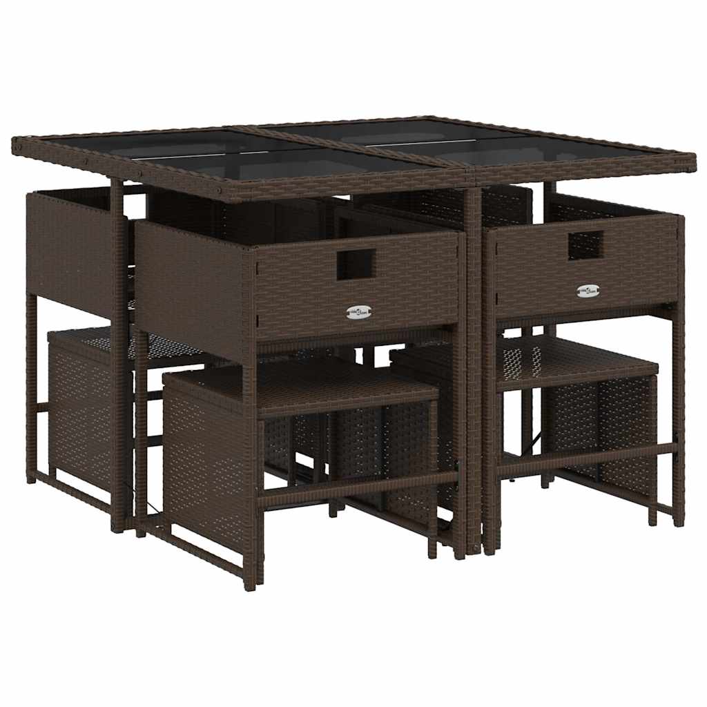 vidaXL 9-cz. zestaw mebli ogrodowych z poduszkami, brązowy, rattan PE