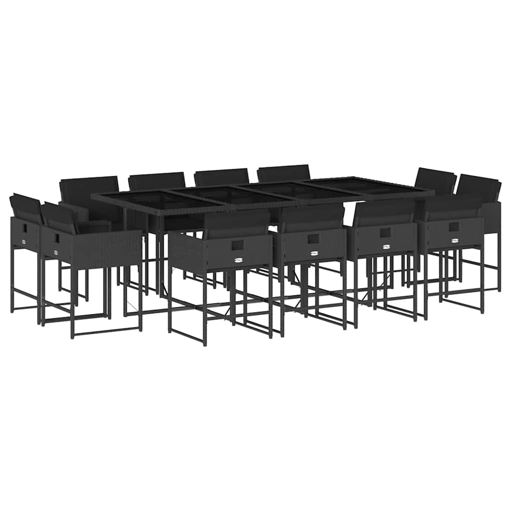 vidaXL 13-cz. zestaw mebli do ogrodu, poduszki, czarny, rattan PE