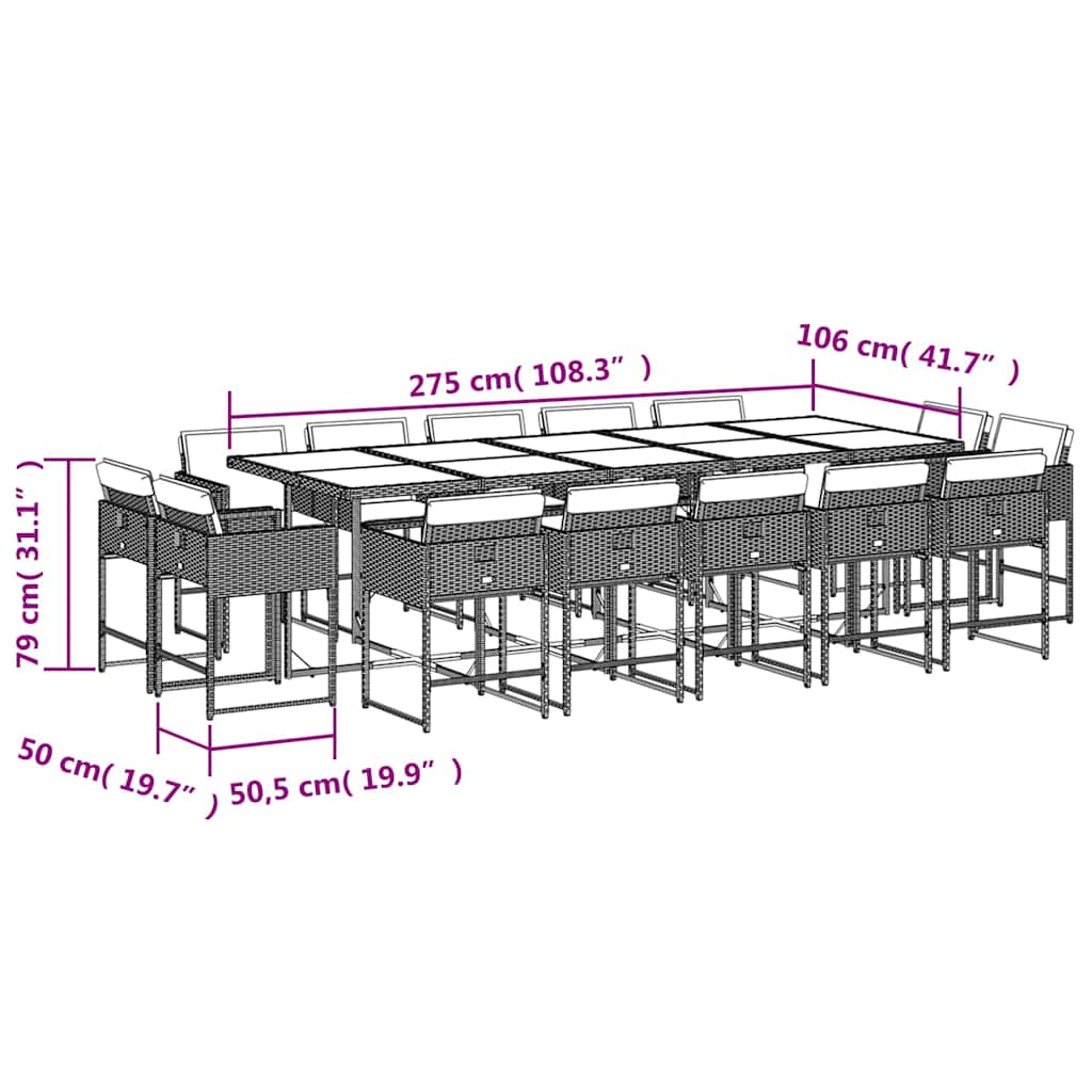 vidaXL 15-cz. zestaw mebli ogrodowych z poduszkami, czarny, rattan PE